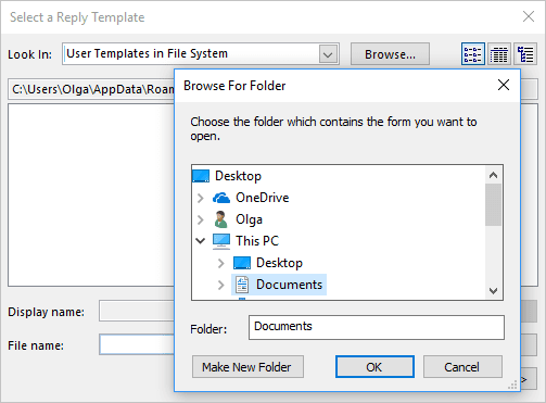 Select a Reply Template in Outlook 2016