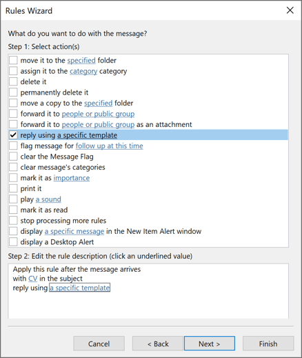 Rules Wizard Step 2 in Outlook for Microsoft 365 Rules Wizard Step 2 in Outlook 365