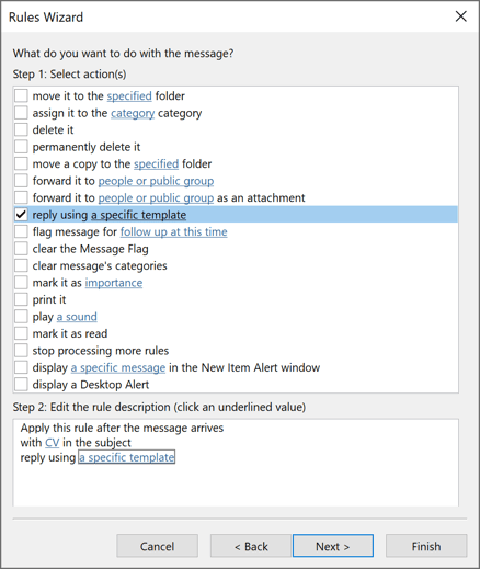 Rules Wizard Step 2 in Outlook 365