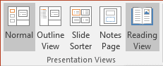 Presentation Views group in PowerPoint 2016