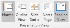 Presentation Views group in PowerPoint 2016 Presentation Views group in PowerPoint 2016