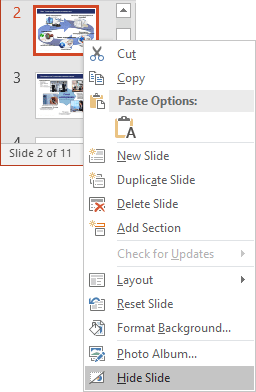 Hide popup menu in PowerPoint 2016