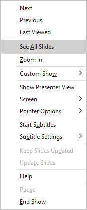 See All Slides in popup menu PowerPoint 365