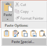 Paste special in PowerPoint 2016