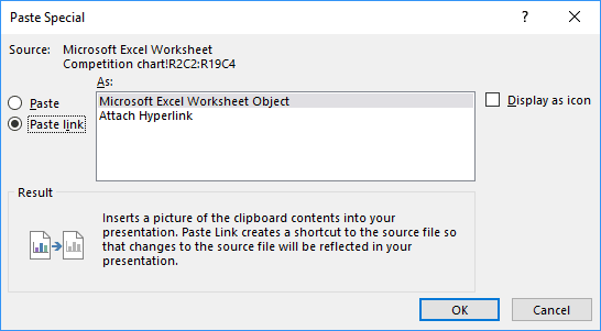 Paste special dialog box in PowerPoint 2016 Paste special dialog box in PowerPoint 2016