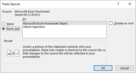 Paste special dialog box in PowerPoint for Microsoft 365 Paste special dialog box in PowerPoint 365