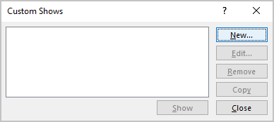 Custom shows dialog box in PowerPoint 365