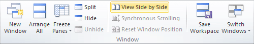 View side by side Excel 2010
