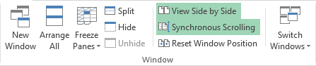 Synchronous Scrolling in Excel 2013