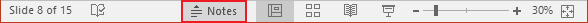 Notes button in status bar in PowerPoint 2016 Notes button in status bar in PowerPoint 2016