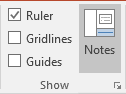 Notes button in PowerPoint 2016