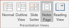 Notes page in PowerPoint 2016