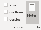 Notes button in PowerPoint for Microsoft 365 Notes button in PowerPoint 365