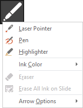 Pen and Laser pointer tools in PowerPoint 2016