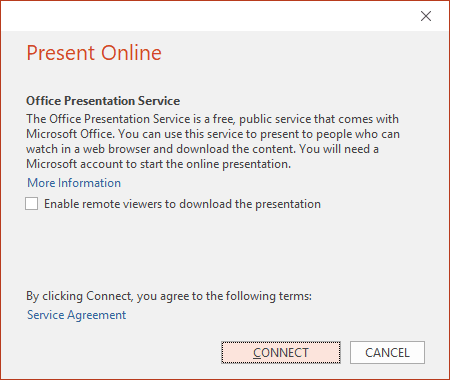 Office Presentation Service in PowerPoint 2016