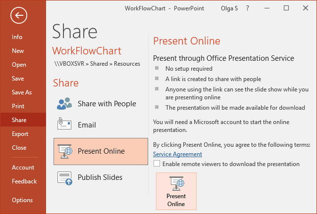 Present Online in PowerPoint 2016