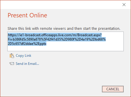 Presentation link in PowerPoint 2016