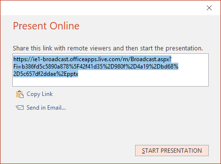 Start Presentation Online in PowerPoint 2016