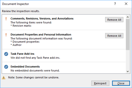 Document Inspect in Office 2016 Document Inspect in Office 2016