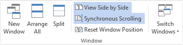 Synchronous Scrolling in Word 2013