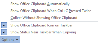 Clipboard Options in Office 2016 Clipboard Options in Office 2016