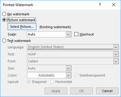 Picture Watermark in Word 2016 Picture Watermark in Word 2016