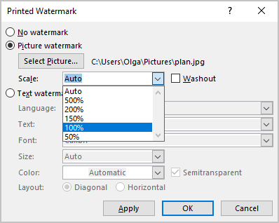 Picture Watermark Scale in Word 365 Picture Watermark Scale in Word for Microsoft 365