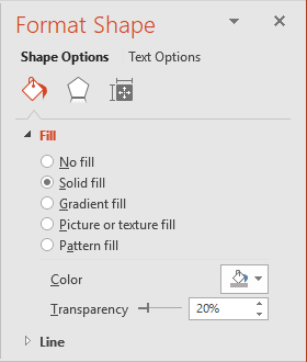Format Shape - Fill tab in PowerPoint 2016