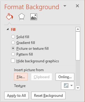 Format background in PowerPoint 2016