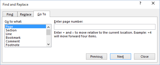 GoTo in Word 2016 GoTo in Word 2016
