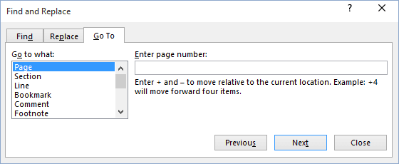 GoTo in Word 2016