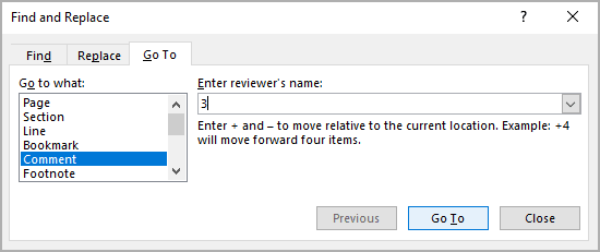 Next Comment in Word 365