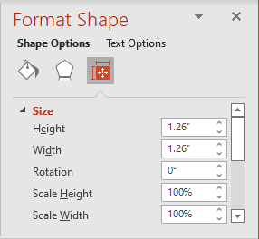 Size in Fromat Shape pane in PowerPoint 365