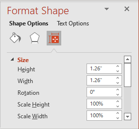 Size in Format Shape pane in PowerPoint for Microsoft 365 Size in Fromat Shape pane in PowerPoint 365