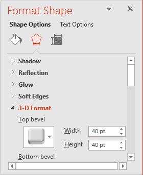 3-D Format in Fromat Shape pane in PowerPoint 2016