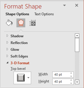 3-D Format in Fromat Shape pane in PowerPoint 365