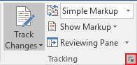 Track Changes menu in Word 2016