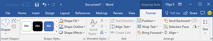 Drawing Tools in Word 2016