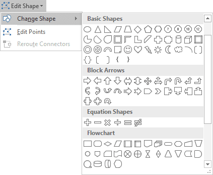 Change Shape menu in Word 2016