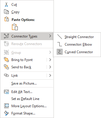 Connector types popup in Word for Microsoft 365 Connector types popup in Word 365