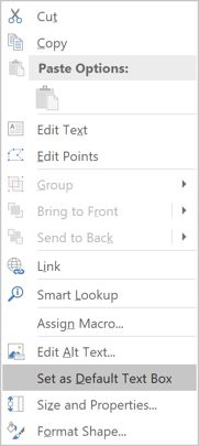 Default text box in Excel 2016