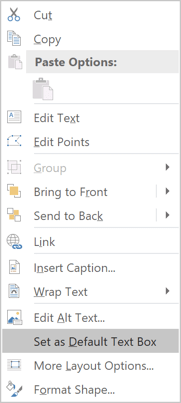 Default text box in Word 2016