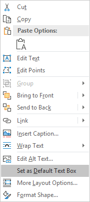 Default text box in Word 365