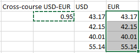 Convert data from one currency to another in Excel 2016