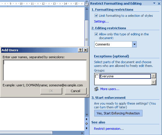 Add Users in Word 2007