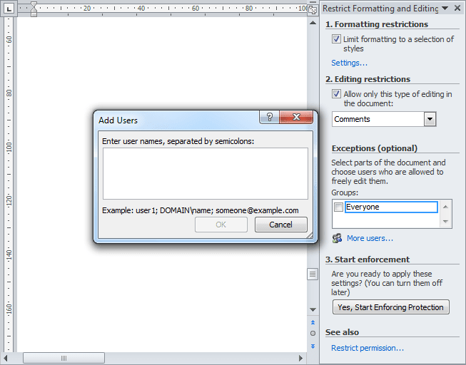 Add Users in Word 2010