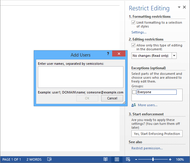 Add Users in Word 2013