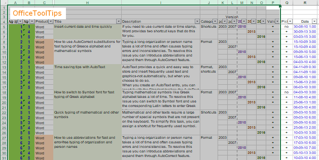 Selected data in Excel 365