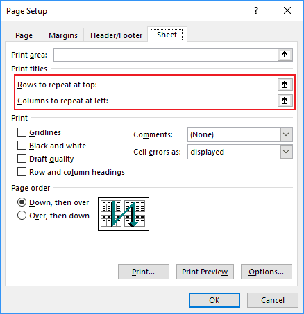 Print Setup in Excel 2016