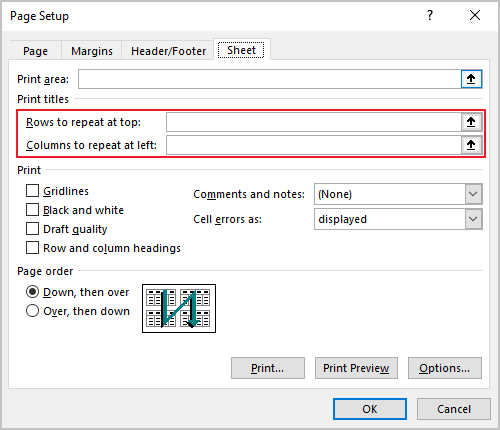 Print Setup in Excel 365